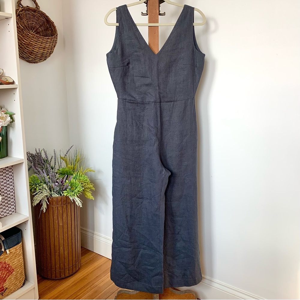 NWT Linen Handmade Studio UMA Open Back 100% Linen Jumpsuit in BLUE